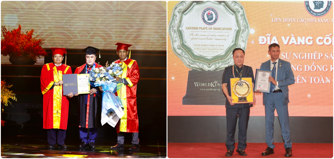 Tiến sĩ - Nghệ sĩ - Kỷ lục gia Chu Bảo Quế lần lượt đón nhận bằng Tiến sĩ Danh Dự của WRU và  Đĩa vàng Sáng tạo từ Liên đoàn các Nhà sáng tạo Thế giới (WCF) vào năm 2023 và 2024.