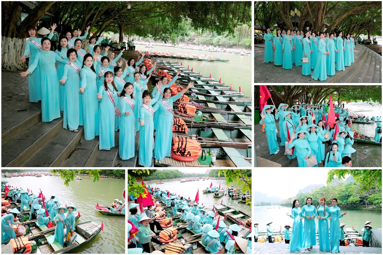 Các hội viên cùng xuống thuyền theo sự hướng dẫn của Ban Tổ chức và xuất bến đi thuyền trên dòng sông Trang An thơ mộng.