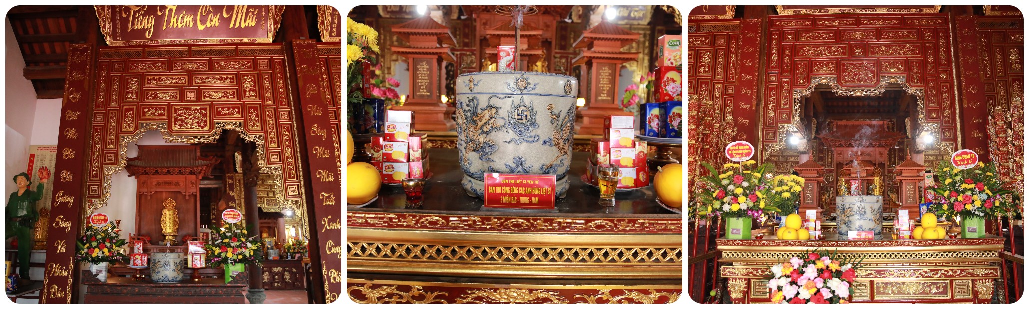Nhà thờ đầu tiên: là ban công đồng thờ có 3 biểu tượng đài liệt sĩ 3 miền (Trung - Nam - Bắc). Bên trái ban thờ liệt sĩ xã Thượng Yên Công; tiếp bên trái là tượng đài chiến sĩ Tiểu đoàn Hải Đà Anh hùng LLVTND. Bên phải ban thờ liệt sĩ thành phố Uông Bí; tiếp bên phải là tượng đài chiến sĩ Tiểu đoàn Cát Bi Anh hùng LLVTND.
