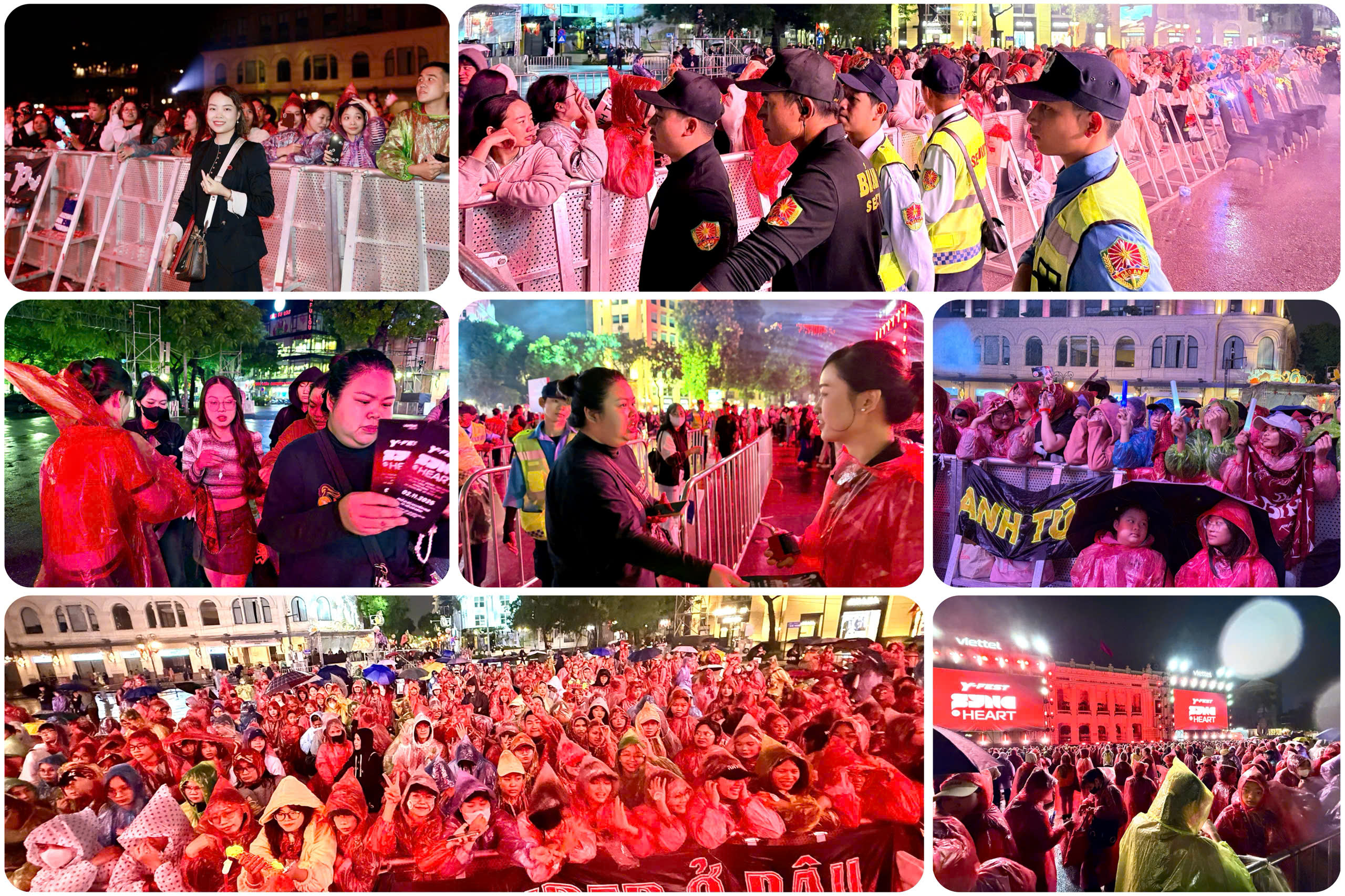 Tại Thủ đô Hà Nội, mặc dù trời mưa rét, nhưng khán giả đã có mặt rất sớm check in và nhận áo mưa từ Ban tổ chức để tham gia sự kiện.